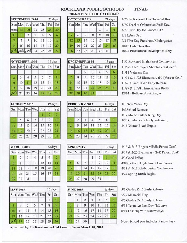 School Calendar Rockland Public Schools